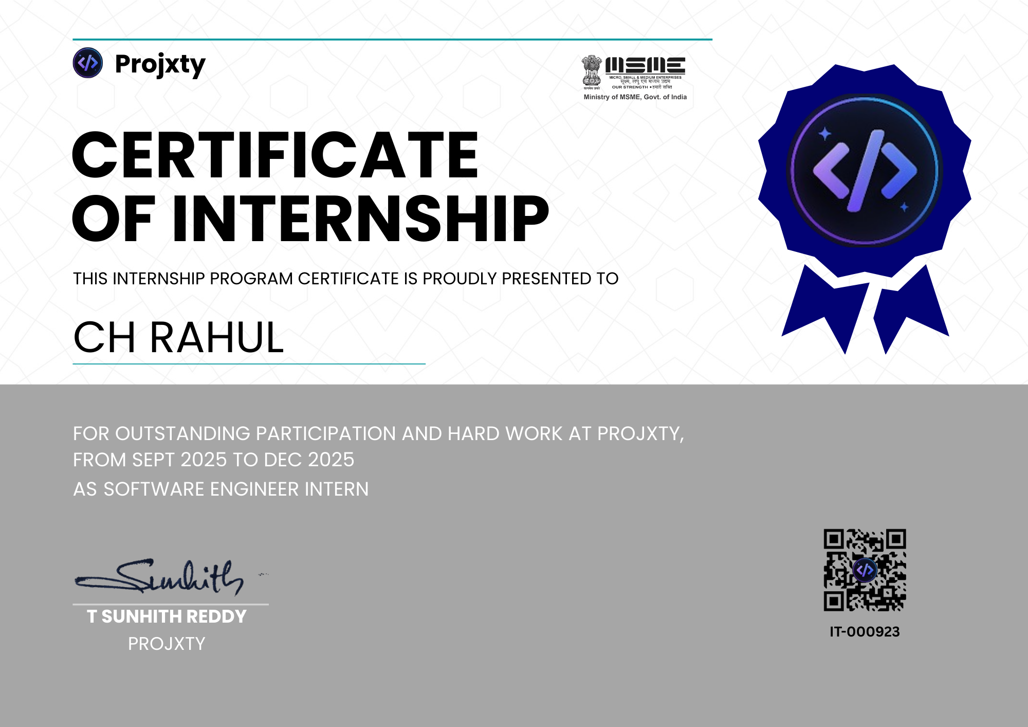 Sample Internship Certificate